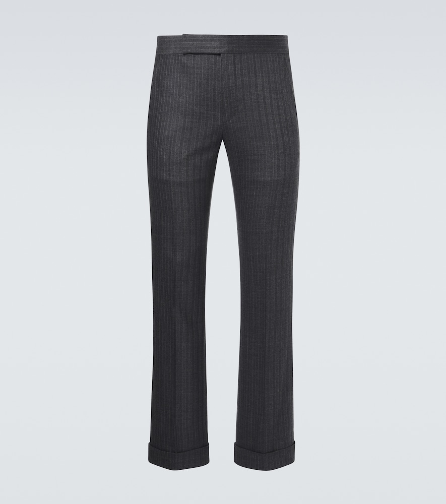 Tom Ford Herringbone Wool Straight Pants In Gray