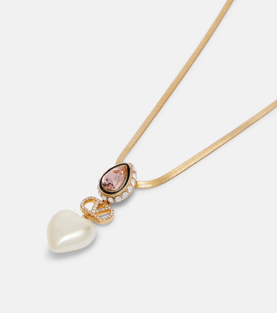  Valentino Valentino Vlogo Embellished Pendant Necklace 