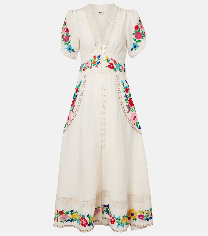 Rixo Novara Embroidered Linen Blend Maxi Dress