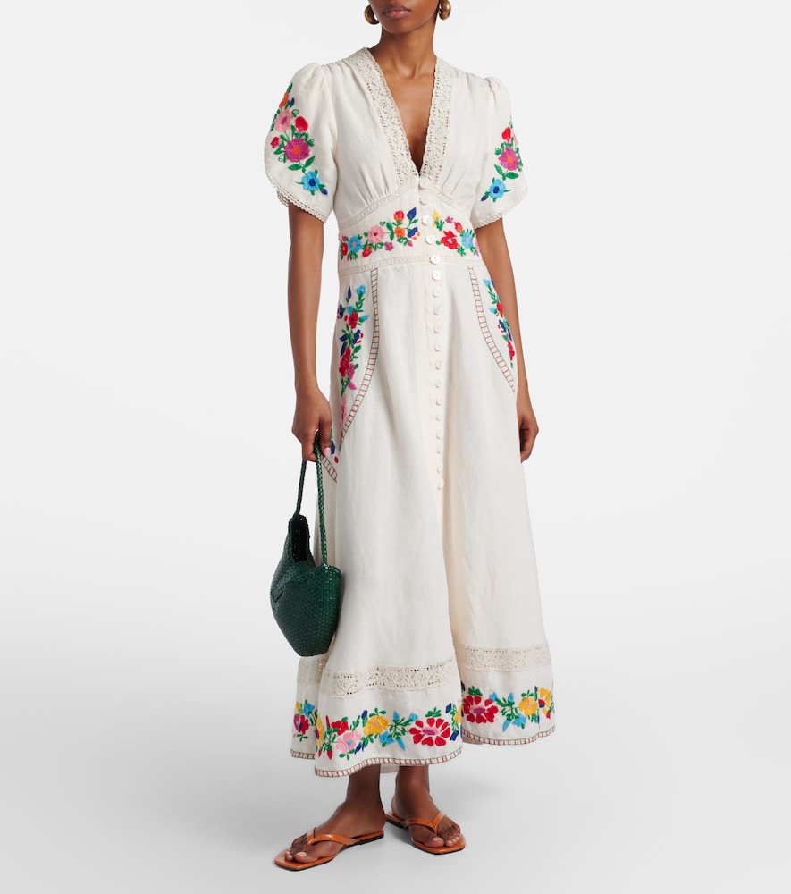  Rixo Rixo Besticktes Maxikleid Novara Aus Einem Leinengemisch 