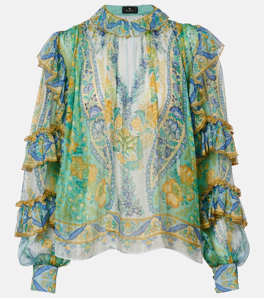Etro Floral ruffled silk blouse