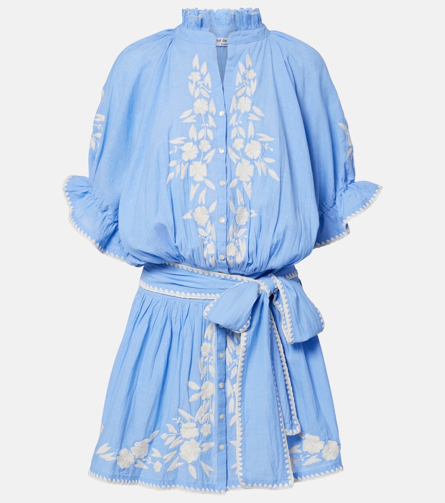 Juliet Dunn Embroidered cotton chambray minidress