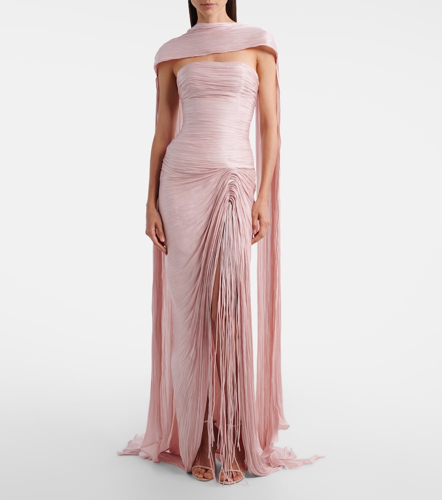  Marmar Halim Marmar Halim Draped Pleated Scarf-detail Bustier Gown 