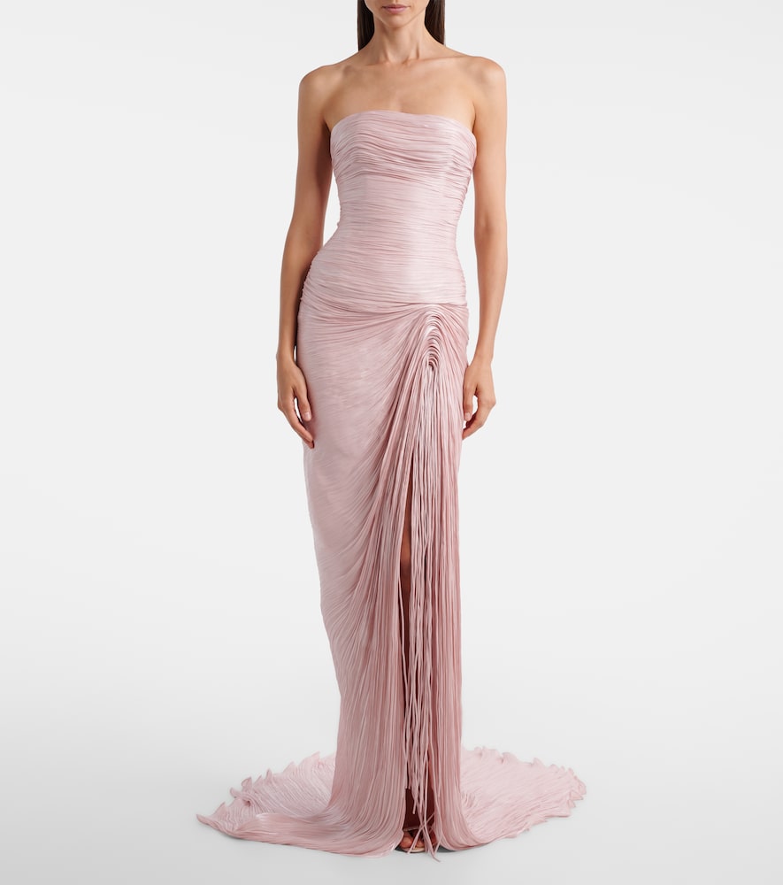 Marmar Halim Marmar Halim Draped Pleated Scarf-detail Bustier Gown 