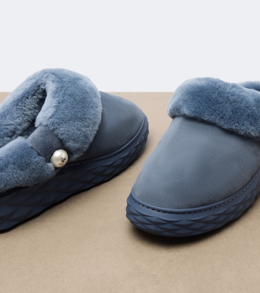 Diamond Shearling-Lined Suede Platform Mules