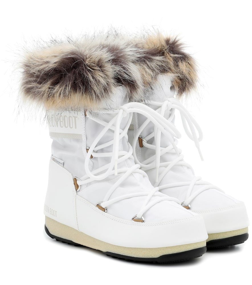 Moon Boot Monaco Faux Fur-trimmed Shell And Faux Leather Snow Boots In White