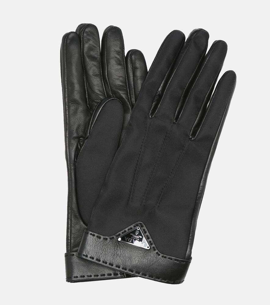 Prada Logo leather and nylon gloves