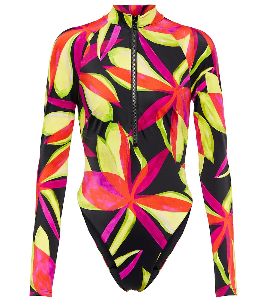 Louisa Ballou Floral-print zip-neck rashsuit