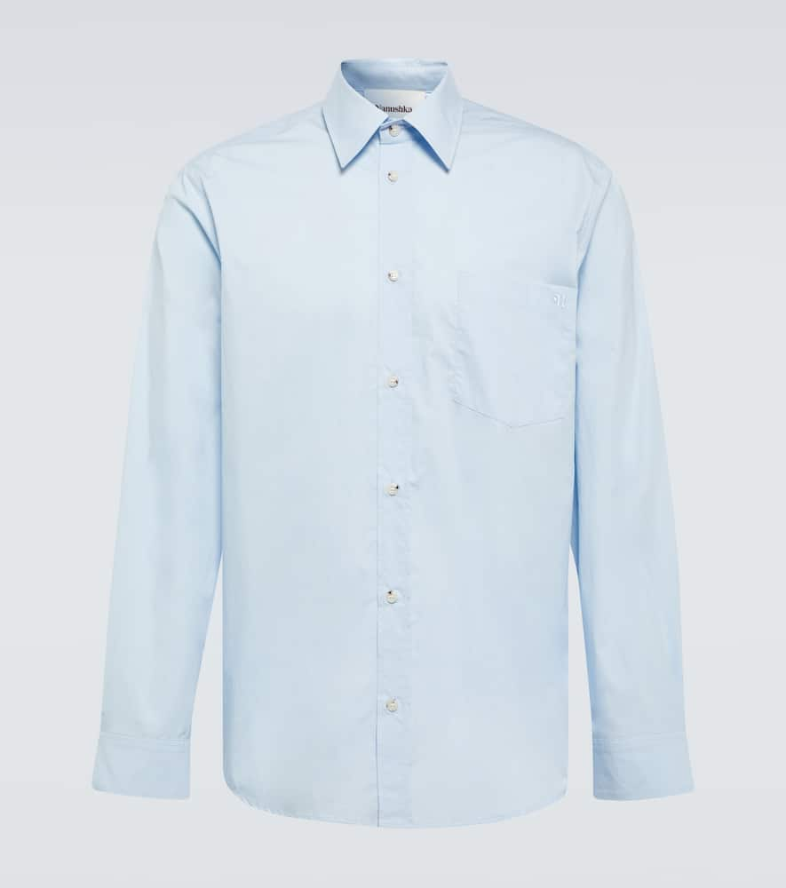 Shop Nanushka Kaleb Cotton Oxford Shirt In Sky Blue