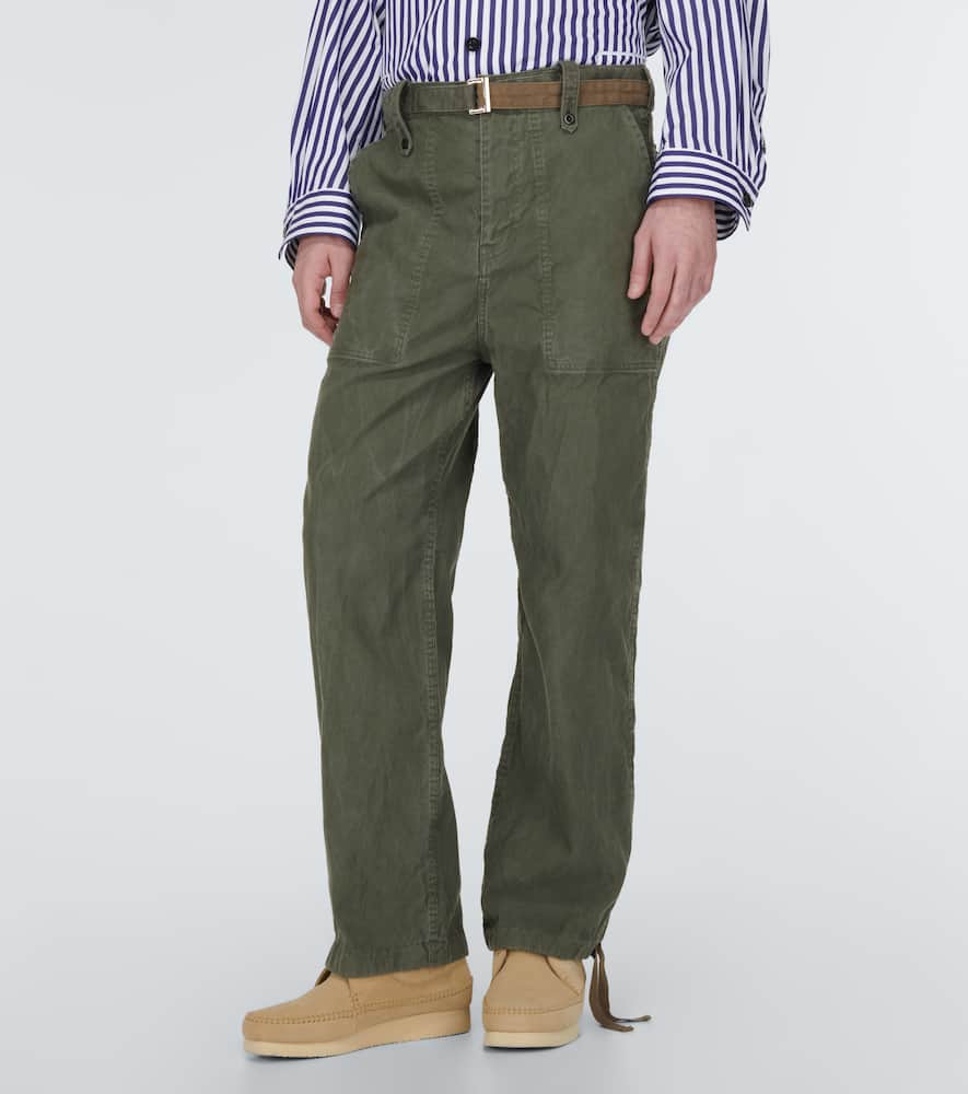 Sacai Belted Cotton Pants In Khaki