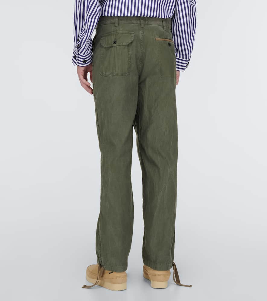 Sacai Belted Cotton Pants In Khaki