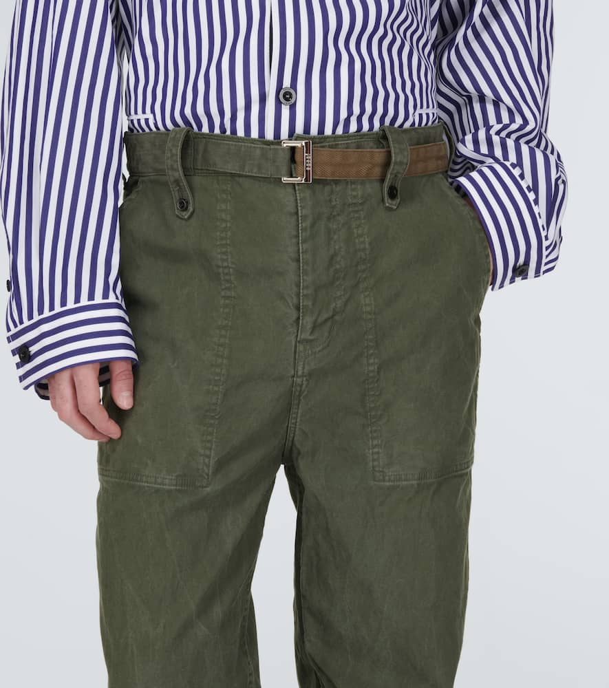 Sacai Belted Cotton Pants In Khaki