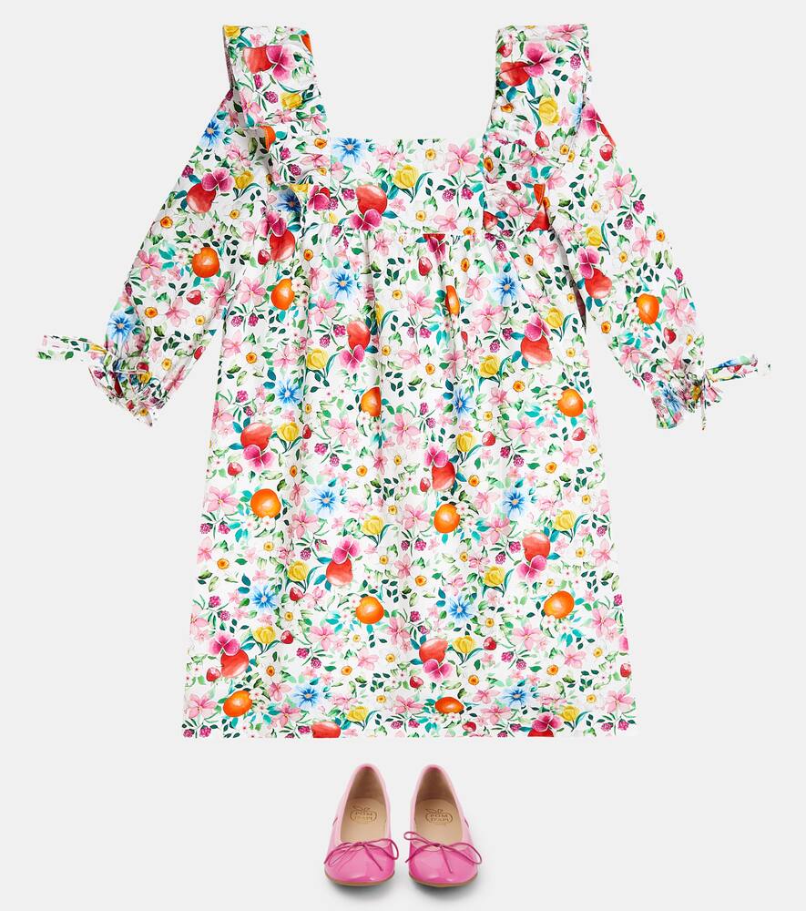 La Coqueta Cuadras Floral Cotton Dress In Orange Floral