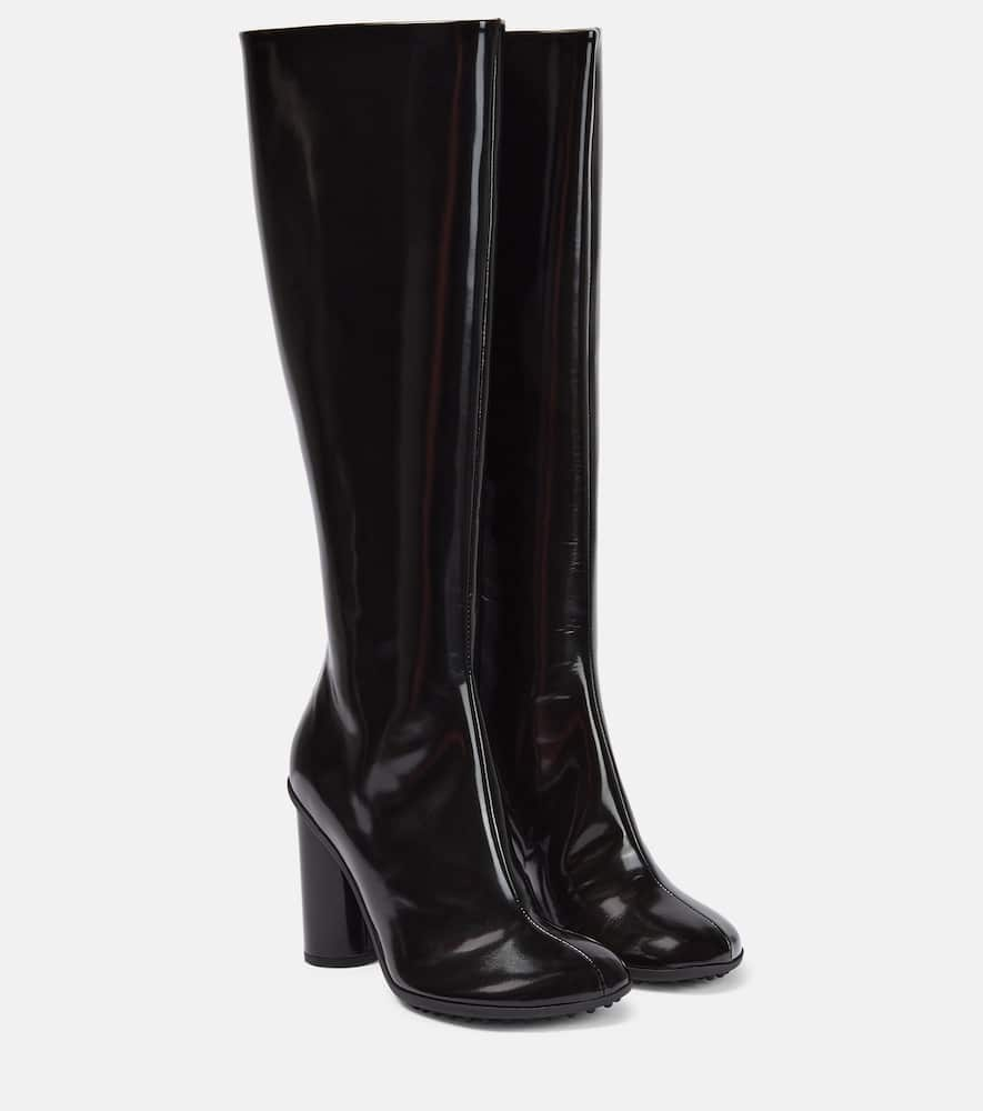 Shop Bottega Veneta Patent Leather Knee-high Boots In Black