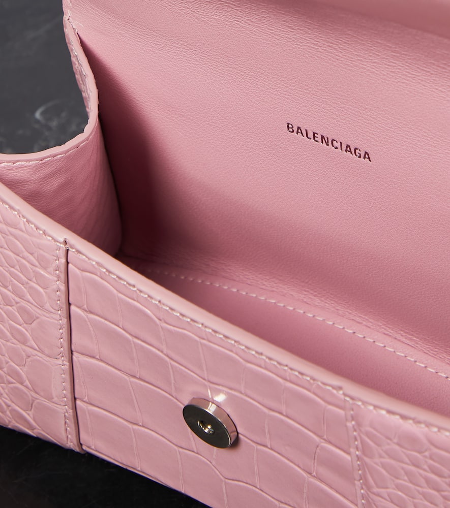 Balenciaga Hourglass Small Croc-effect Tote Bag In Powder Pink