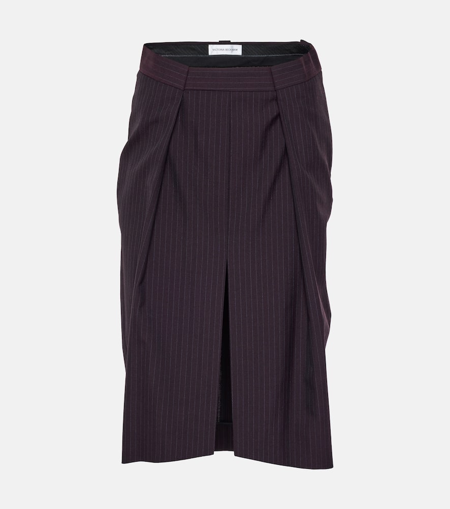 Herringbone chalk stripe midi skirt
