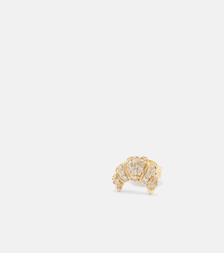 Sydney Evan Croissant Small 14kt Gold Stud Earrings With Diamonds In Gold