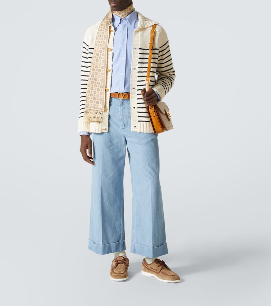 Valentino Striped Shawl Collar Cardigan Pockets In Blau