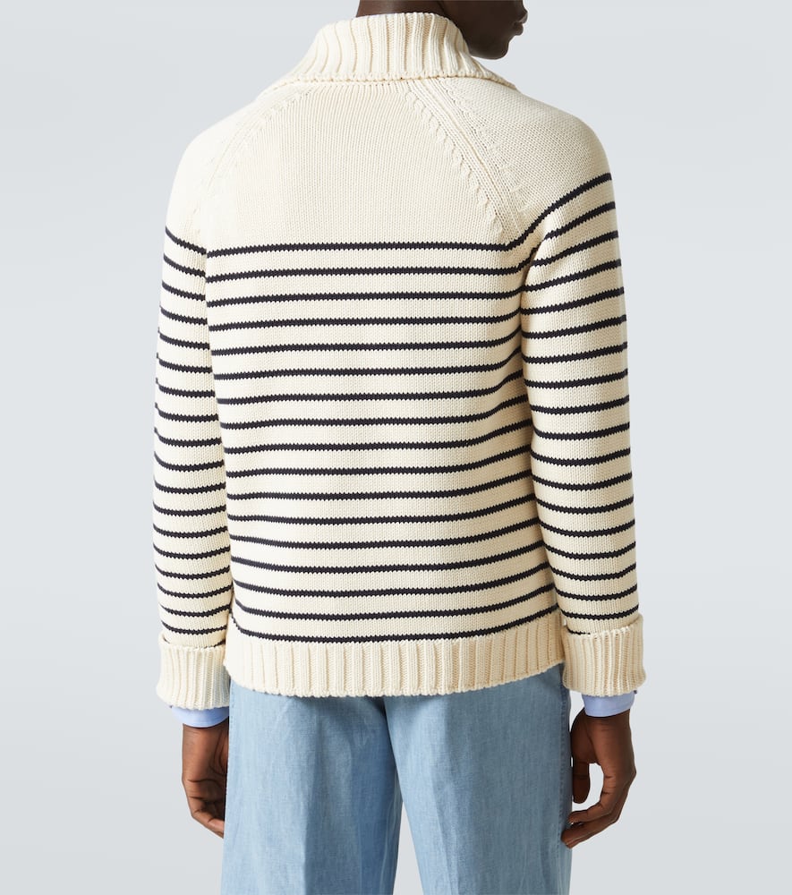 Valentino Striped Shawl Collar Cardigan Pockets In Blau