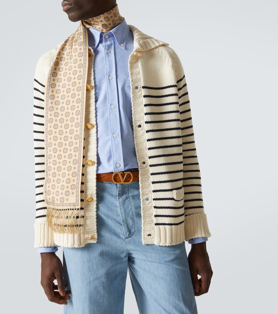Valentino Striped Shawl Collar Cardigan Pockets In Blau