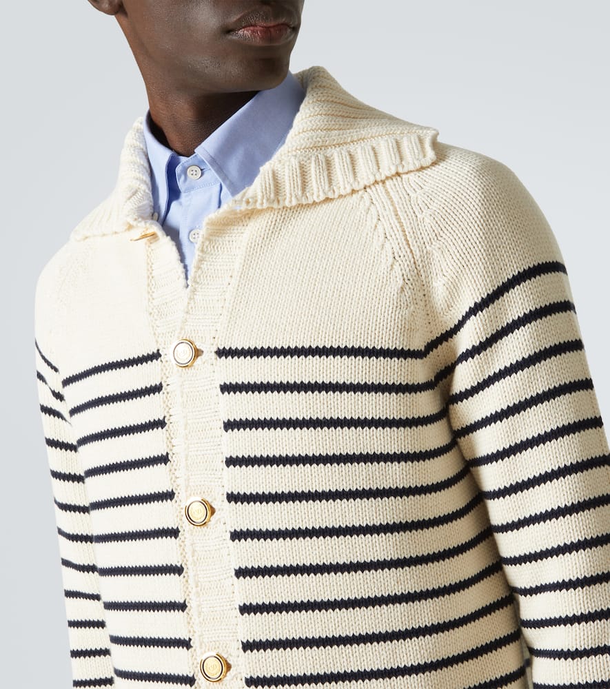 Valentino Striped Shawl Collar Cardigan Pockets In Blau