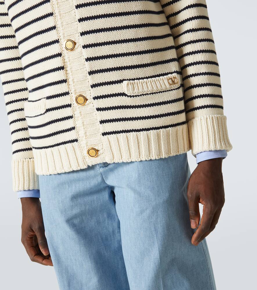 Valentino Striped Shawl Collar Cardigan Pockets In Blau
