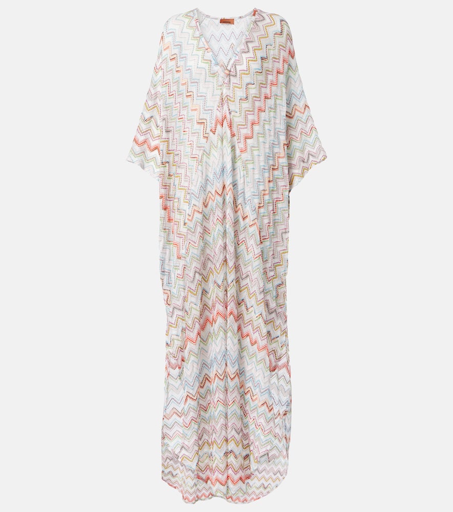 Missoni White Dress With V Neck And All-over Zig-zag Motif In Multi