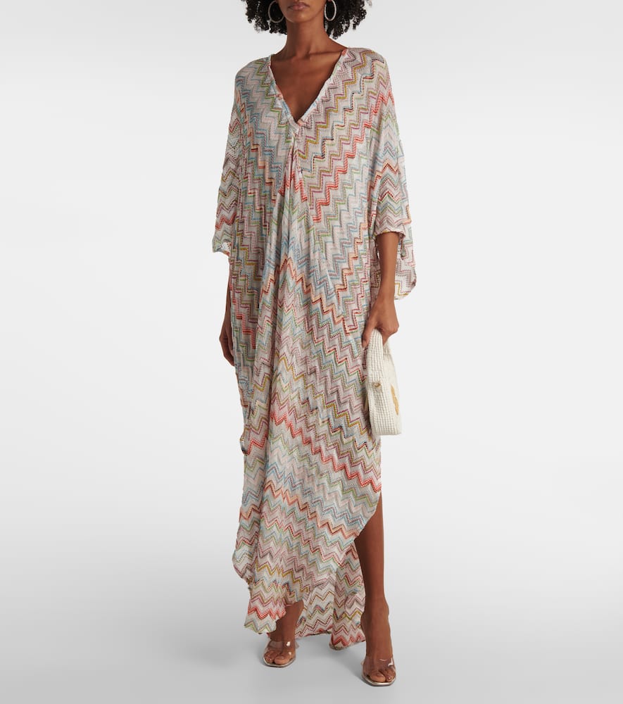 Missoni White Dress With V Neck And All-over Zig-zag Motif In Multi
