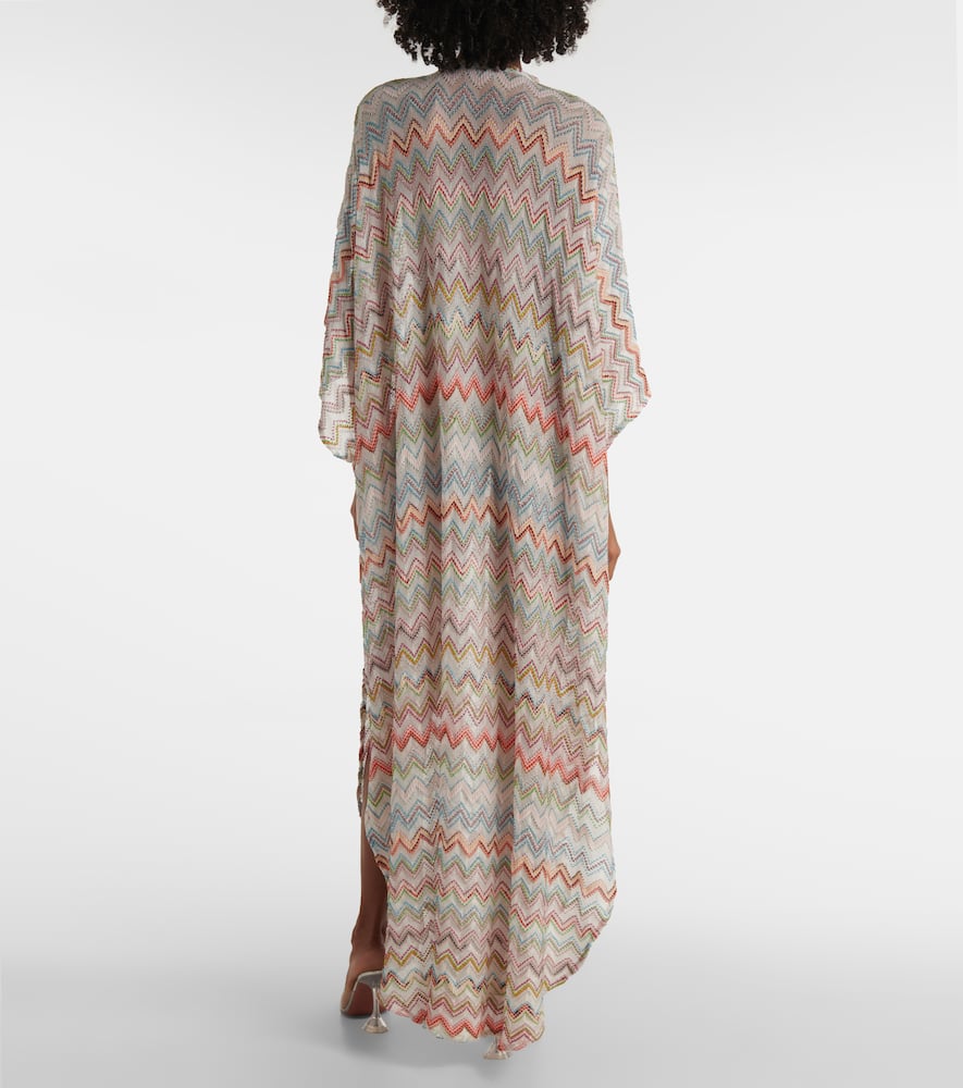 Missoni White Dress With V Neck And All-over Zig-zag Motif In Multi