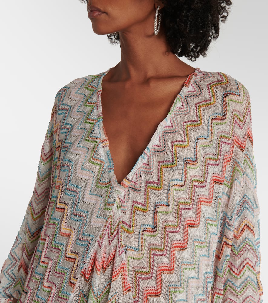 Missoni White Dress With V Neck And All-over Zig-zag Motif In Multi