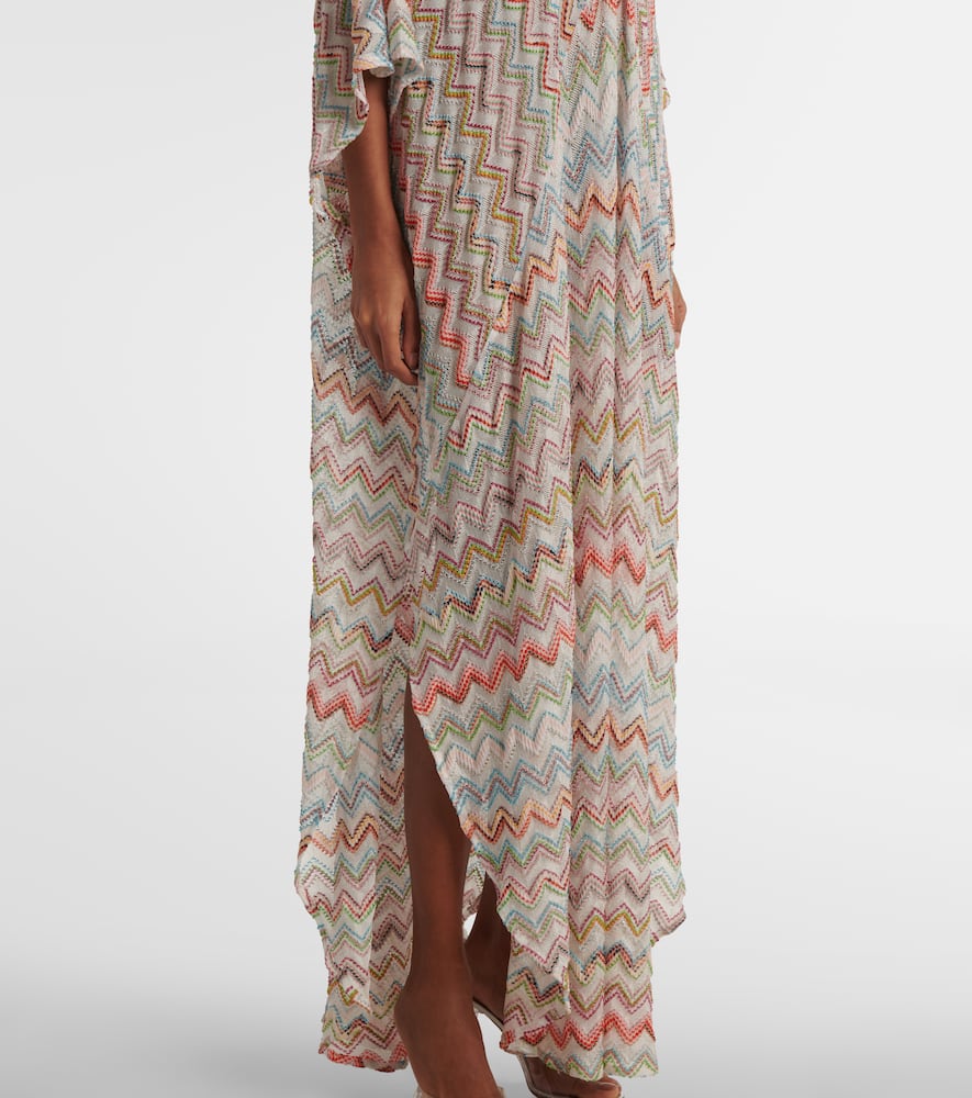 Missoni White Dress With V Neck And All-over Zig-zag Motif In Multi