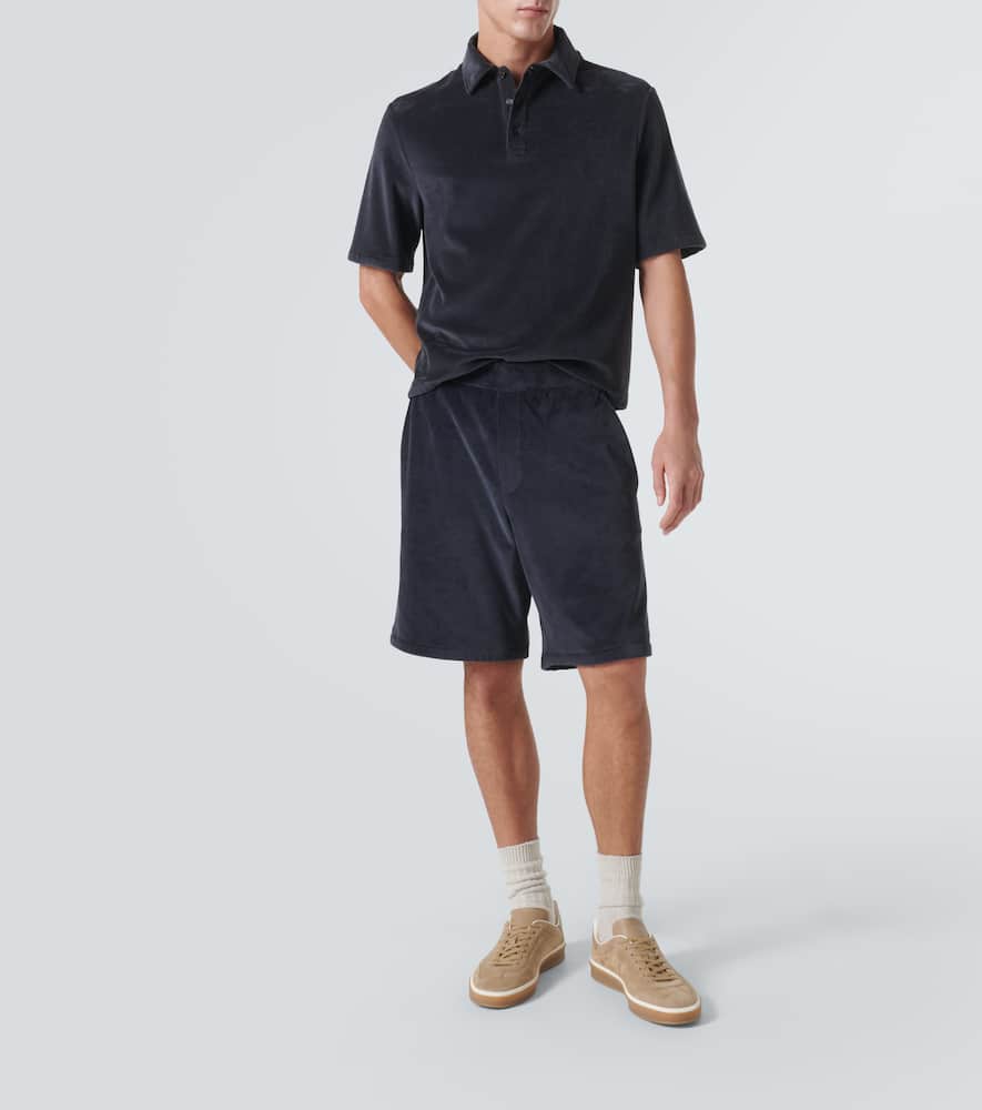 Loro Piana Murano Cotton And Silk Velour Polo Shirt In Black