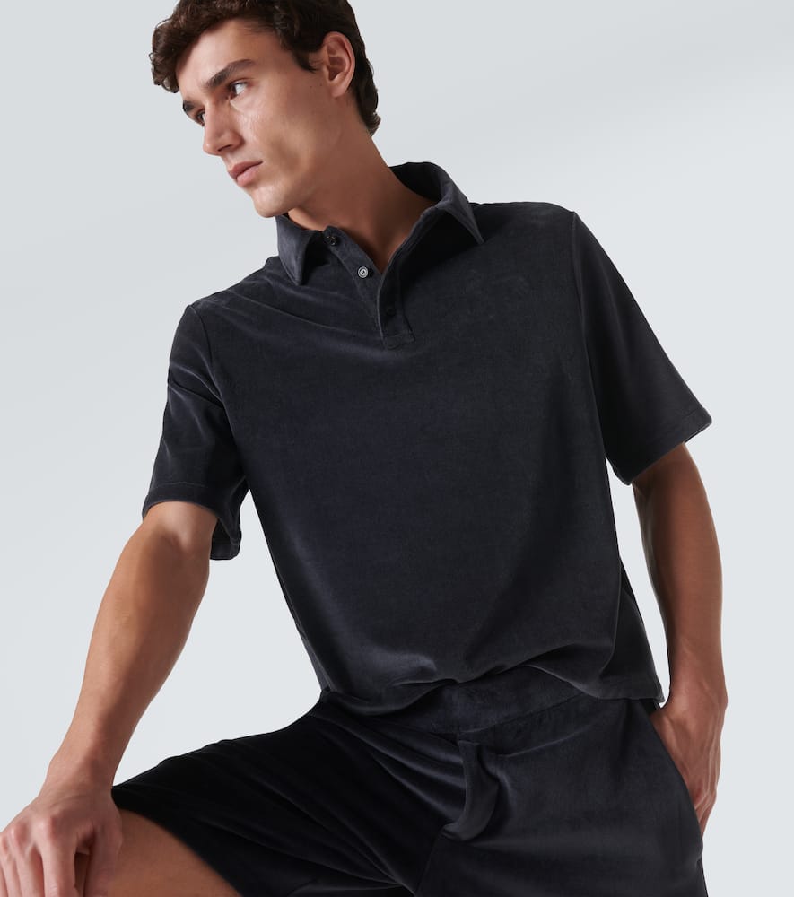 Loro Piana Murano Cotton And Silk Velour Polo Shirt In Black