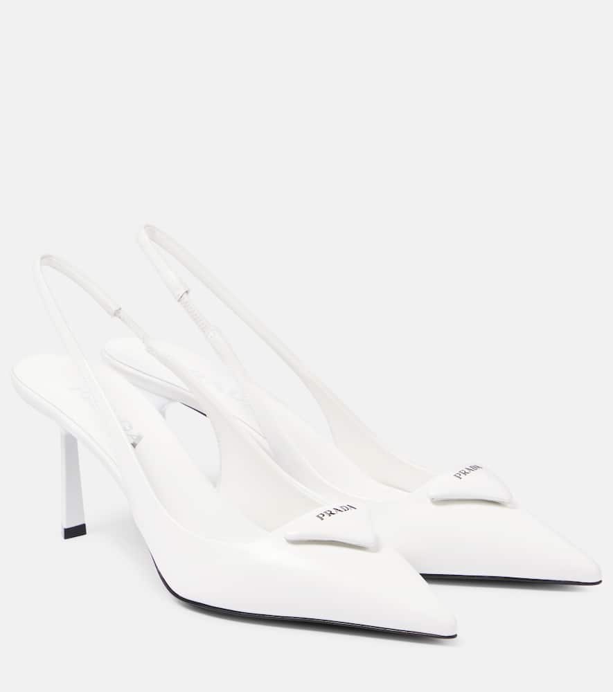 Prada Spazzolato 75 Leather Slingback Pumps In White