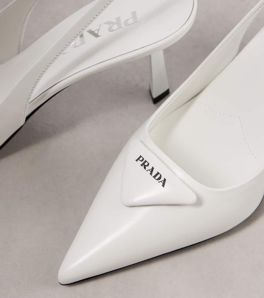 Prada Spazzolato 75 Leather Slingback Pumps In White