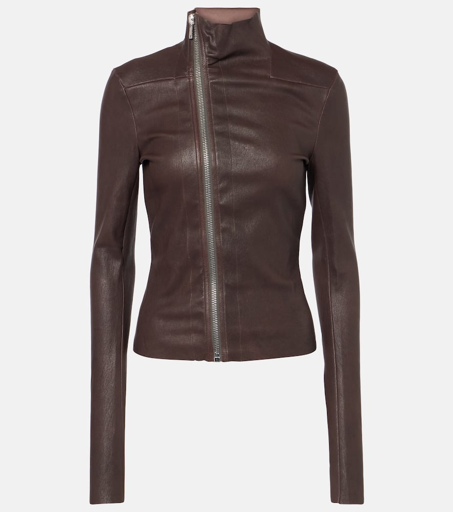 Rick Owens Womens Darkdust Gary High-neck Stretch-leather Blend Jacket In Brown