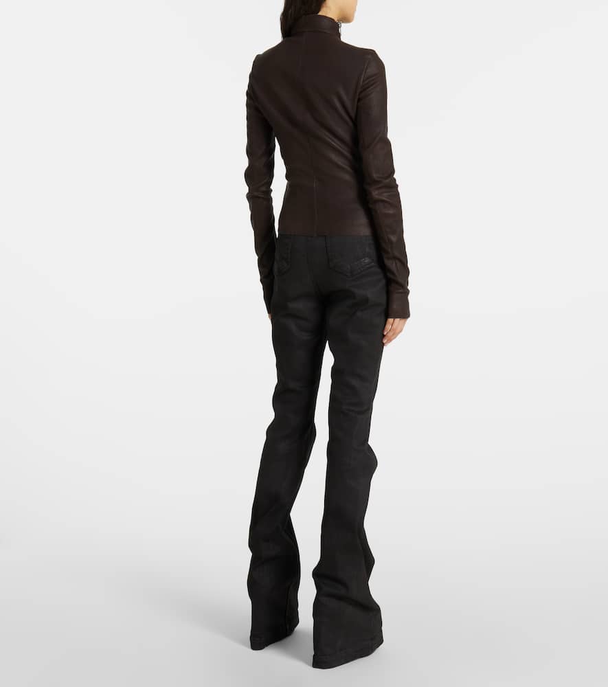 Rick Owens Womens Darkdust Gary High-neck Stretch-leather Blend Jacket In Brown