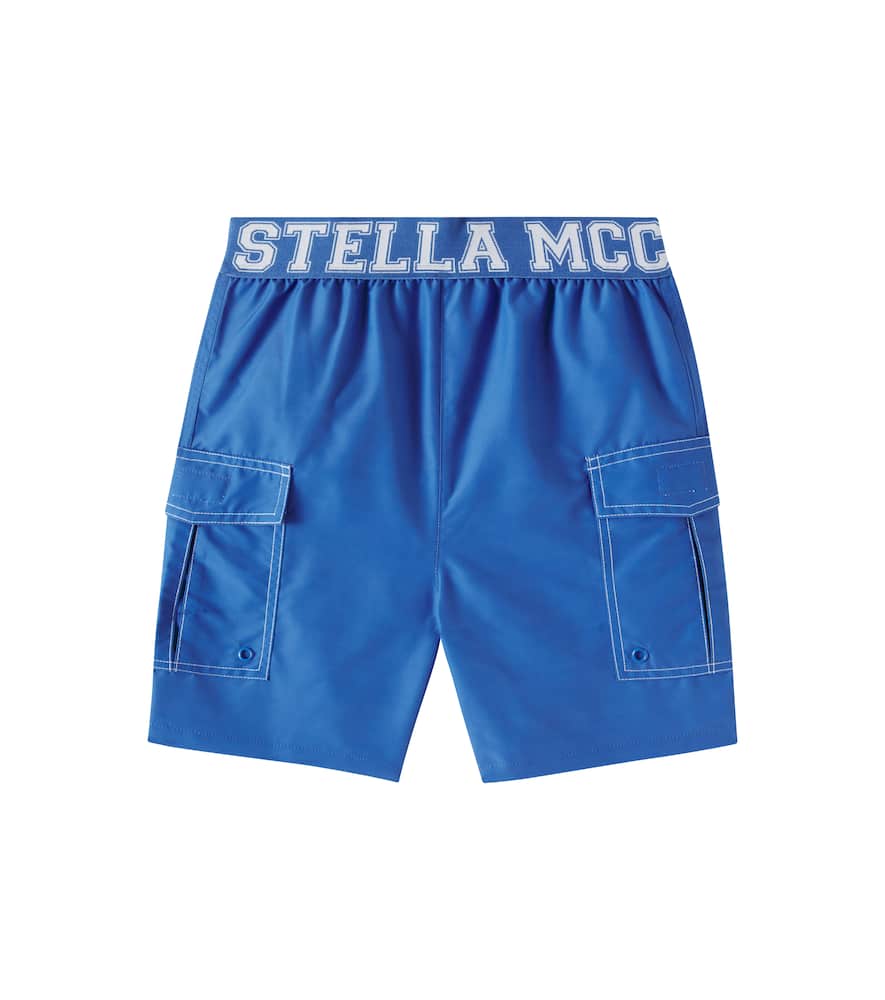 Stella Mccartney Logo Swim Trunks In Blau