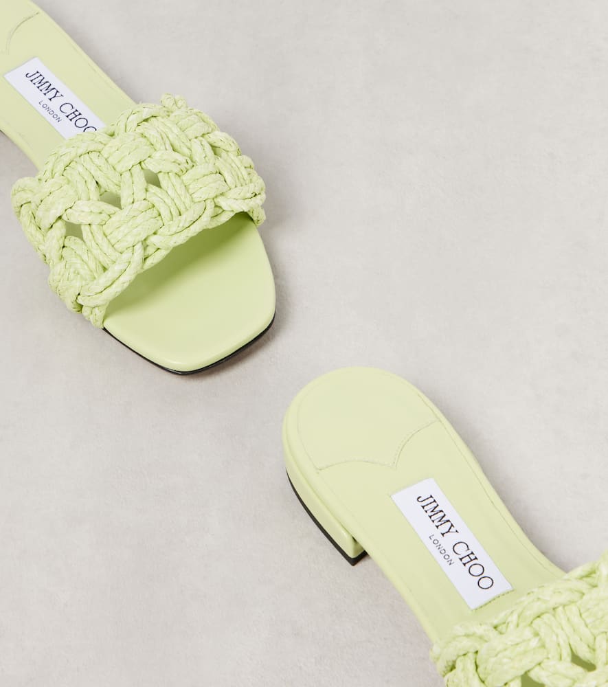 Jimmy Choo Chara Raffia And Leather Slides In Green
