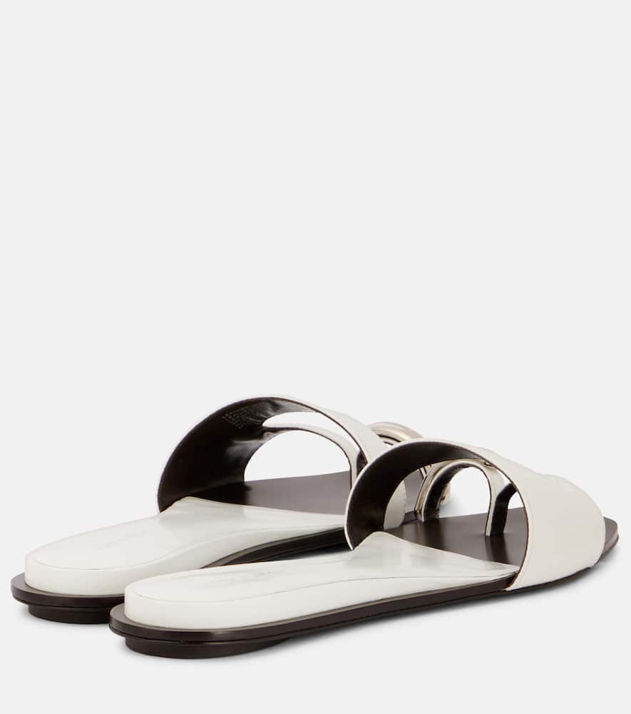 Tory Burch Leather Thong Sandals Metal Detail In Silver