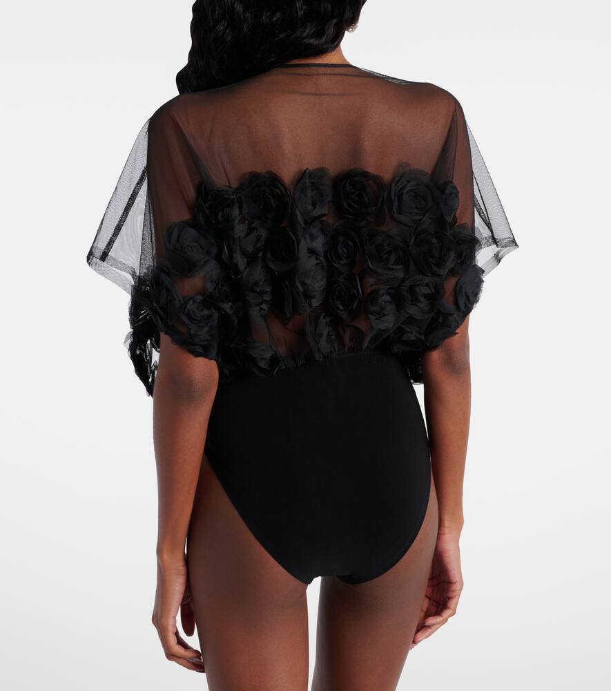 Norma Kamali Floral-appliqué Semi-sheer Bodysuit