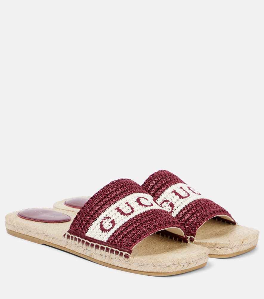 Logo embroidered raffia espadrille slides