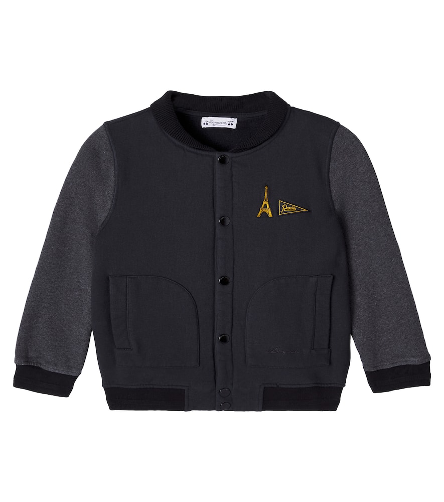 Bonpoint Jaber Cotton Fleece Varsity Jacket In Blue