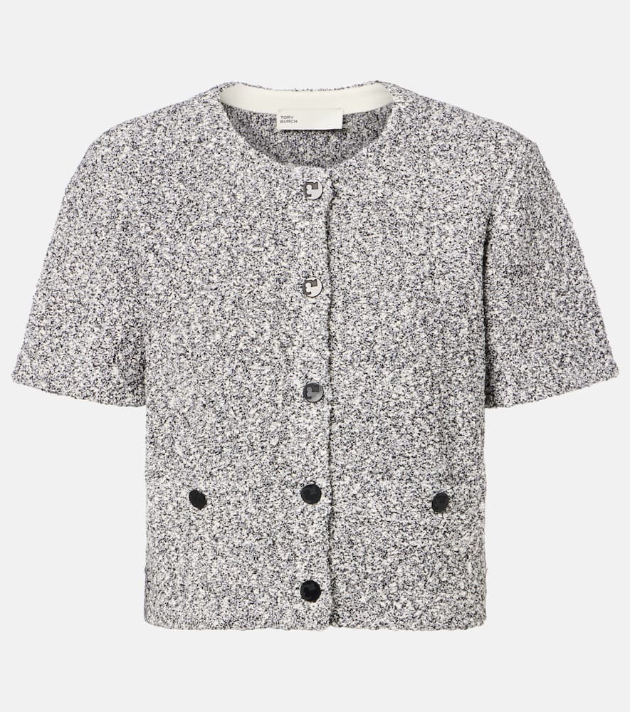 Tory Burch Speckled Tweed Knitwear With Button Front And Practical Pockets In Gray