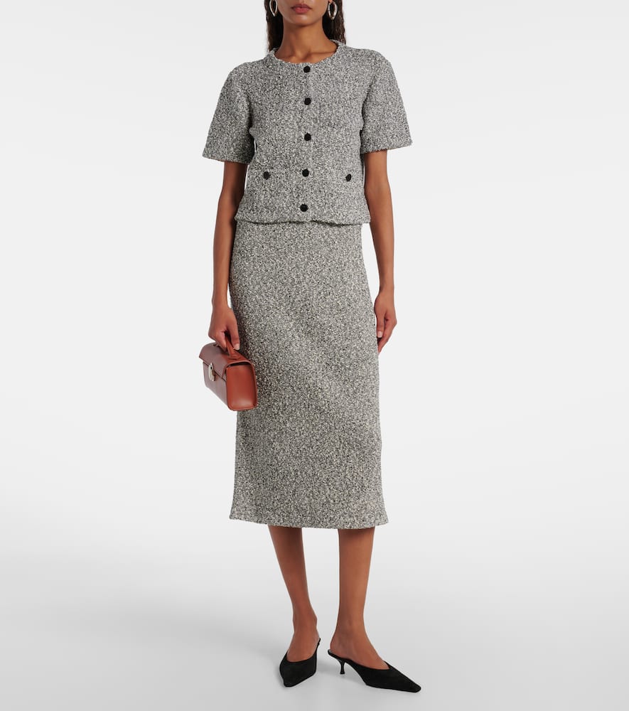 Tory Burch Speckled Tweed Knitwear With Button Front And Practical Pockets In Gray