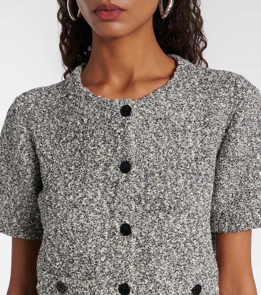 Tory Burch Speckled Tweed Knitwear With Button Front And Practical Pockets In Gray