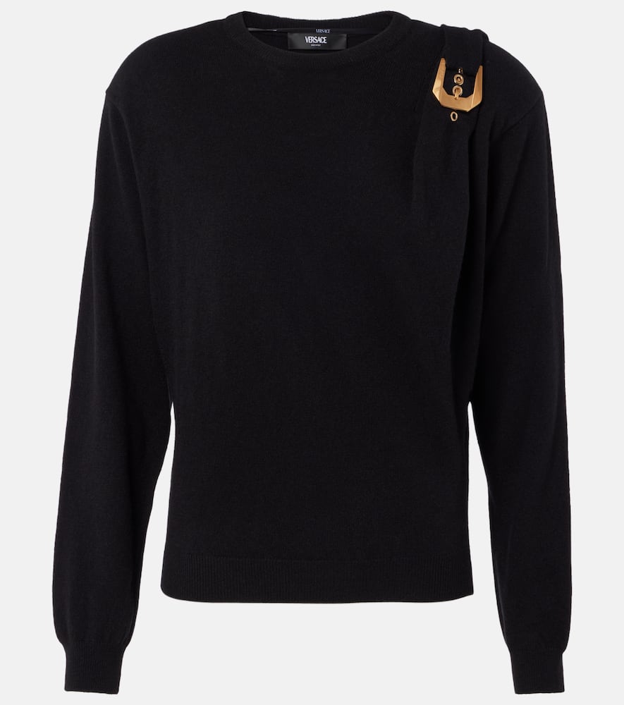 Versace Wool Sweater With Buckle Detail And Long Sleeves In Black