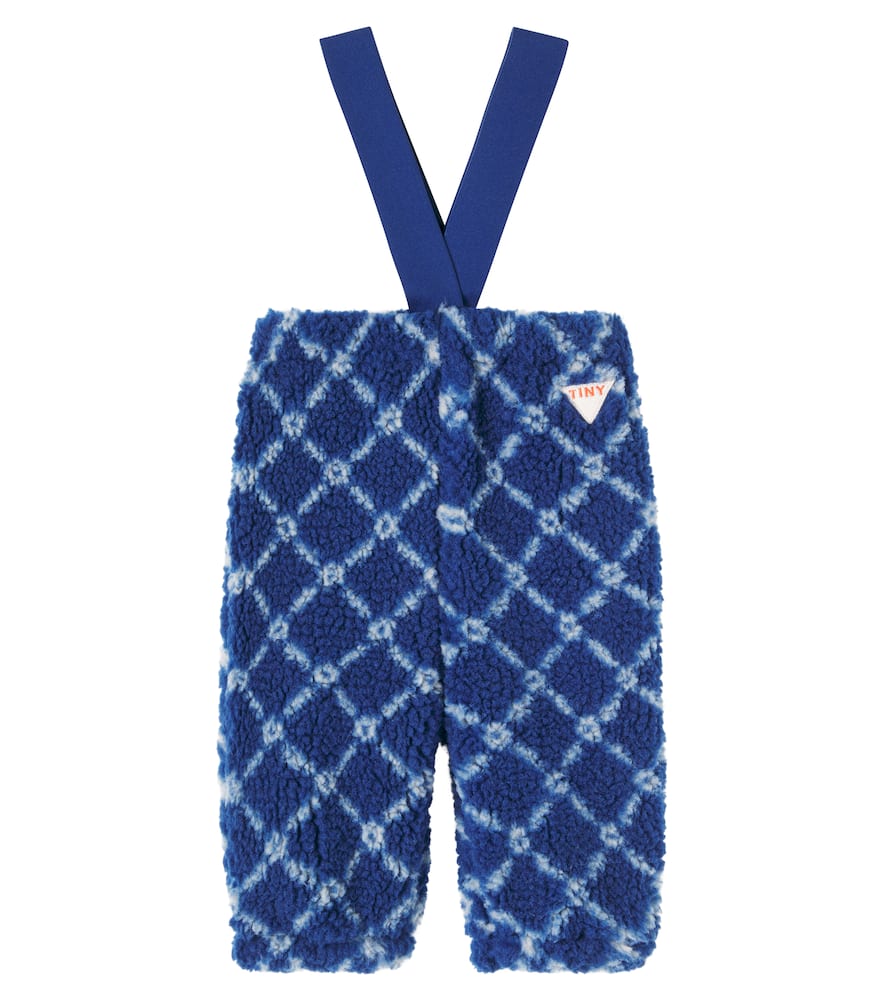 Tinycottons Baby Flower Checked Fleece Pants In Blue