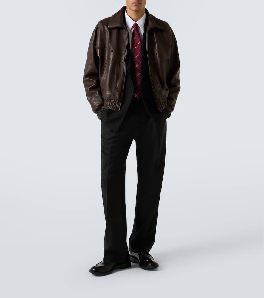 Saint Laurent Lambskin Zip Bomber Jacket In Brown
