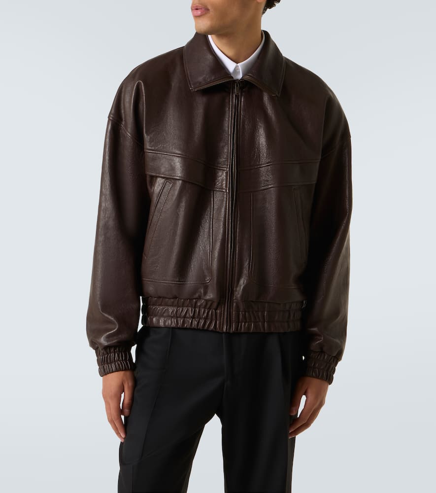 Saint Laurent Lambskin Zip Bomber Jacket In Brown